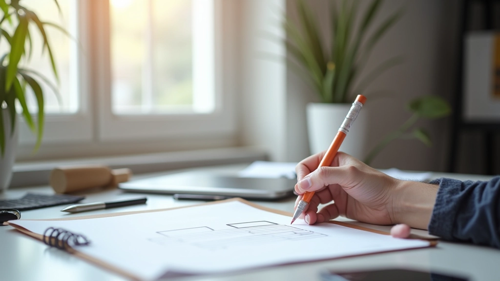 Designer skizziert diagonale Linienführung auf einem Tablet-Display