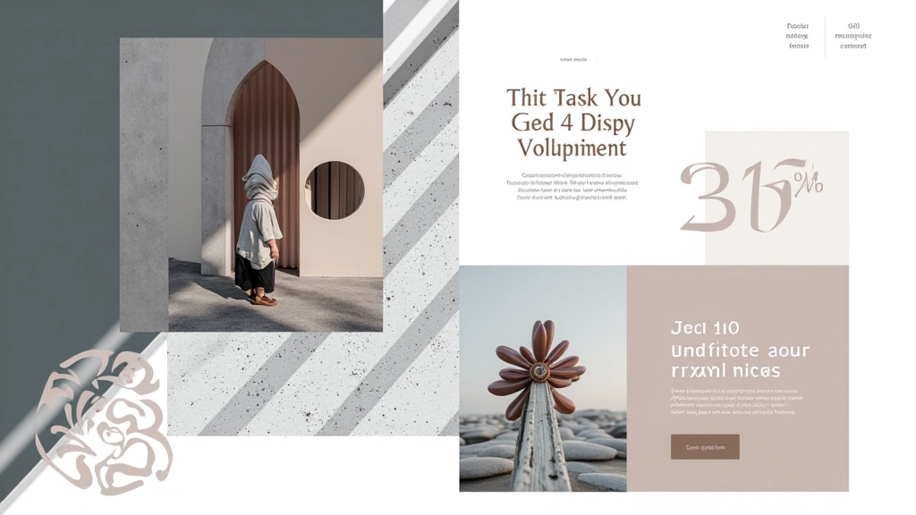 Webseite mit asymmetrischem Layout zeigt große Bilder neben Text in verschiedenen Größen