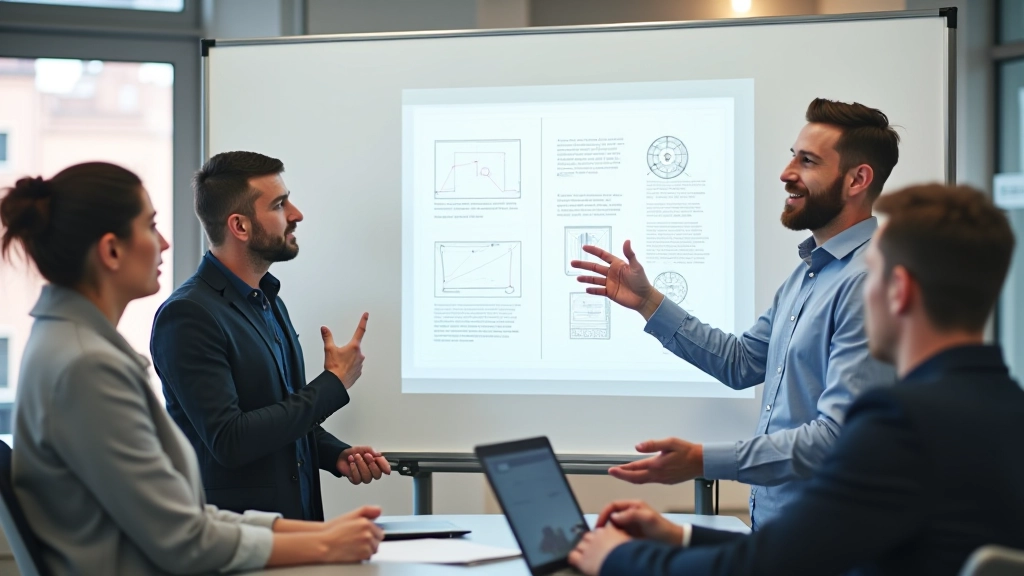 Team von Designern bespricht asymmetrische Webseiten-Layouts